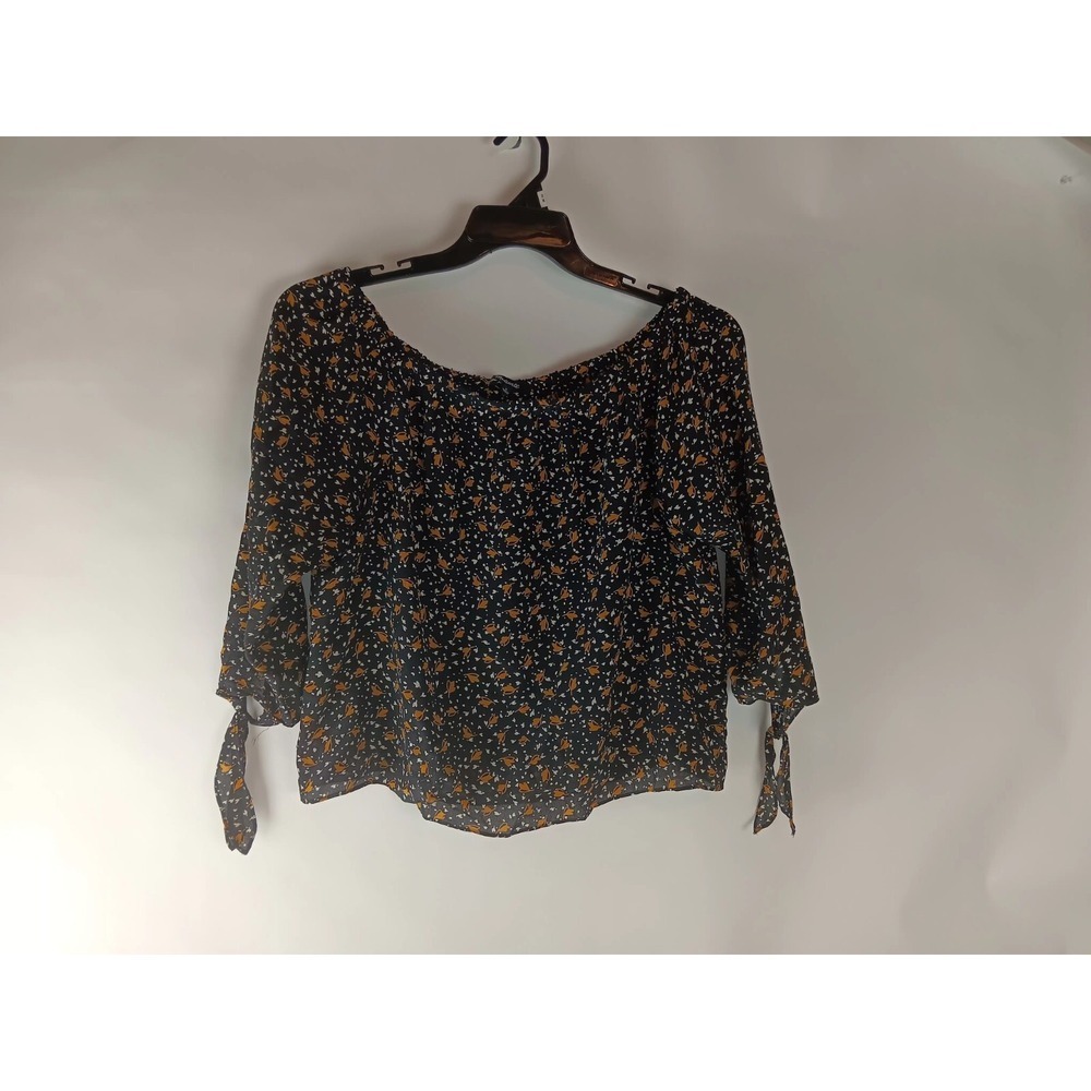 Madewell Womens Top Black Leaf Silk 3/4 Sleeve Off The Shoulder Blouse Size S - Picture 3 of 10